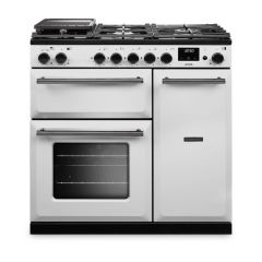 Rangemaster AURA 90cm Dual Fuel Range Cooker - White with Onyx trim - AURA90DFP/19275