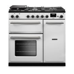 Rangemaster AURA90DFP/19323 90cm Dual Fuel Range Cooker - White with Brushed Nickel trim