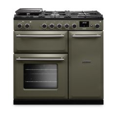 Rangemaster AURA90DFP/19329 90cm Dual Fuel Range Cooker - River Bed with Brushed Nickel trim