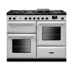 Rangemaster AURO110DF/19355 110cm Dual Fuel Range Cooker - White with Brushed Nickel trim