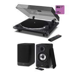 Sharp RPTT100CPSS30 -  Pair of Wireless Bookshelf Speakers with Automatic Bluetooth Turntable