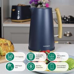 Statesman SKK00153NB Scandi Electric Kettle. -1.7 Litre Capacity, -3000W Rapid Boil,