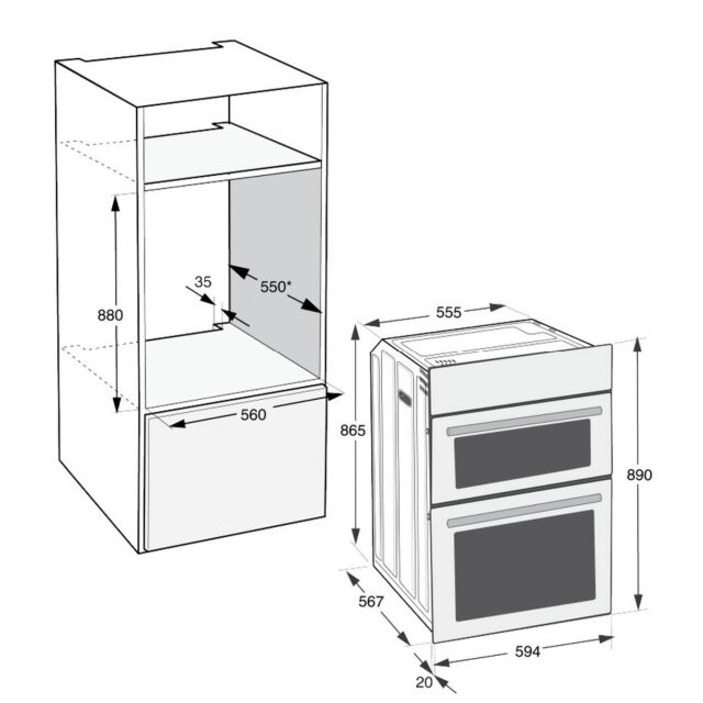 Hotpoint DIH82DIX 59.4cm Built In Electric Double Oven - Stainless Steel