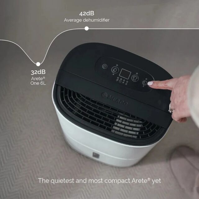 MEACO ARETEONE 6L Compact Dehumidifier / Air Purifier - White & Charcoal Black