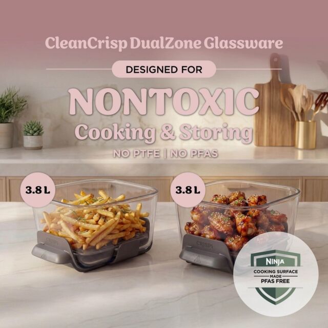 Ninja DD102UKPK1 Dual Zone 8-in-1 Function Glass Air Fryer - Rose Quartz