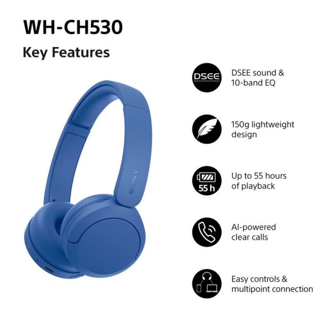 Sony WHCH530L.CE7 Wireless Over Ear Headphones - Blue