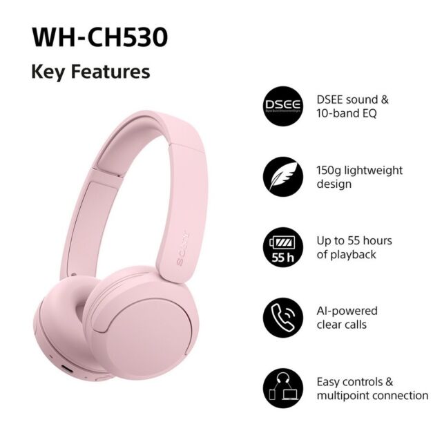 Sony WHCH530P.CE7 Wireless Over Ear Headphones - Pink