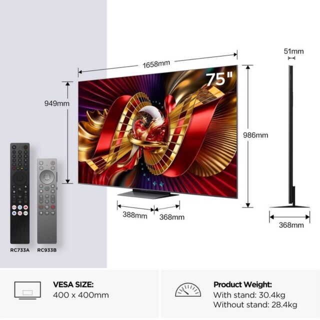 TCL 75C8L-UK 75inch 4K Ultra HD SQD-Mini LED Google TV