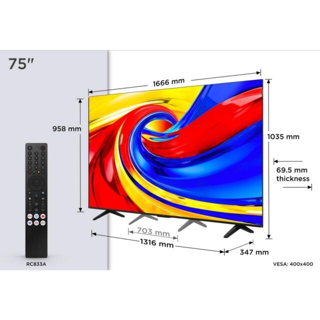 TCL 75P7L-UK 75inch 4K HDR QLED Direct LED Google TV