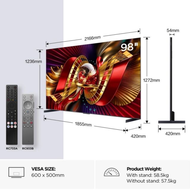 TCL 98C8L-UK 98inch 4K Ultra HD SQD-Mini LED Google TV