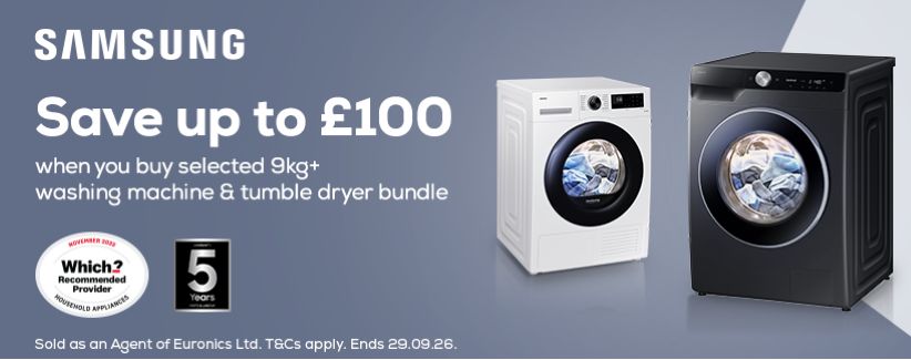 Samsung Save &pound;100 when your buy selected Washing Machine and Tumble Dryer Bundles